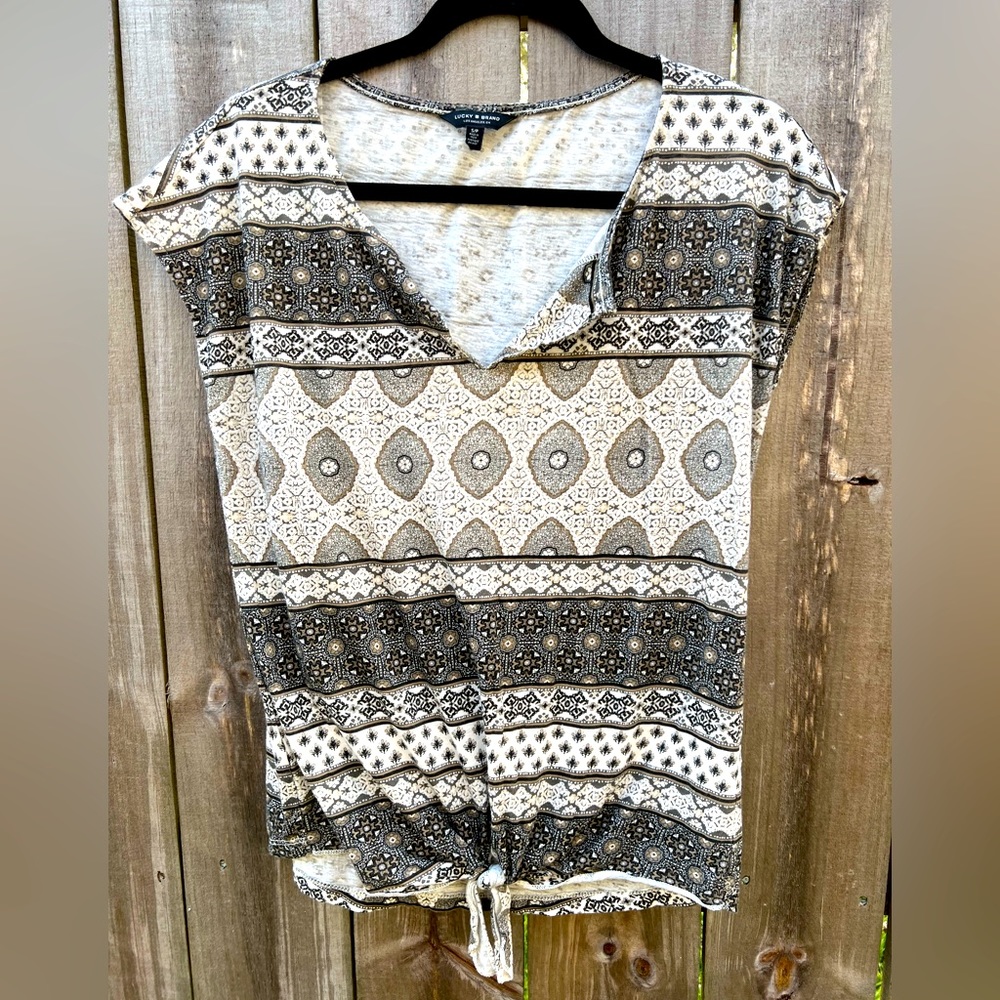 Lucky Brand Tan Boho Short Sleeve Top (Small)